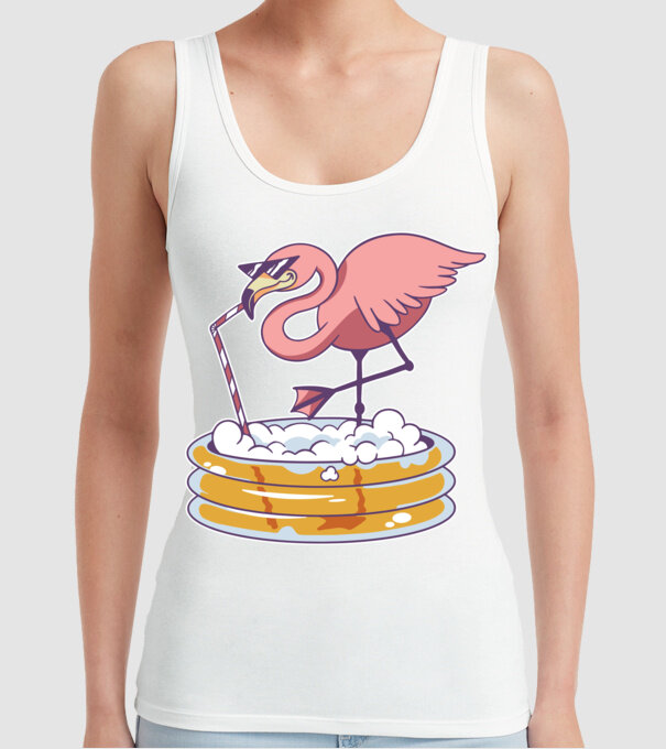 Flamingo cu bere model alb pe tricou