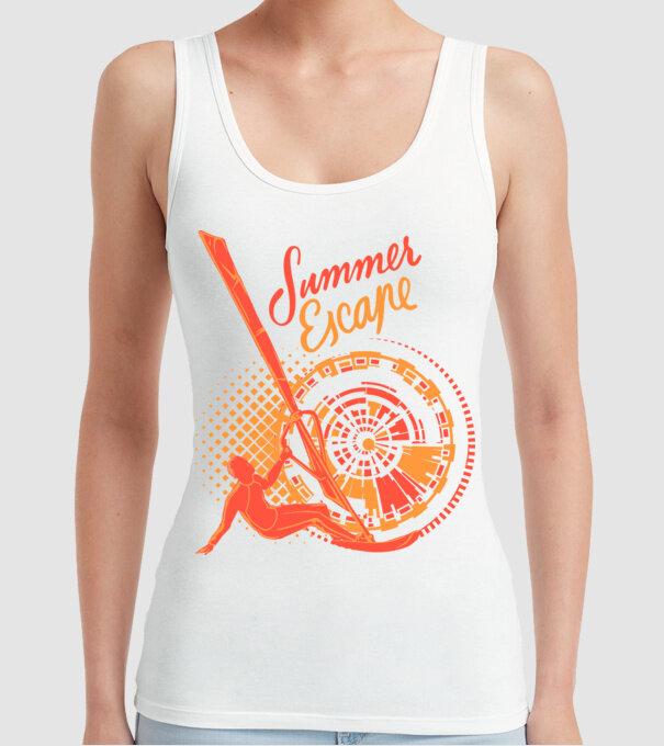 Summer Escape Surf model alb pe tricou
