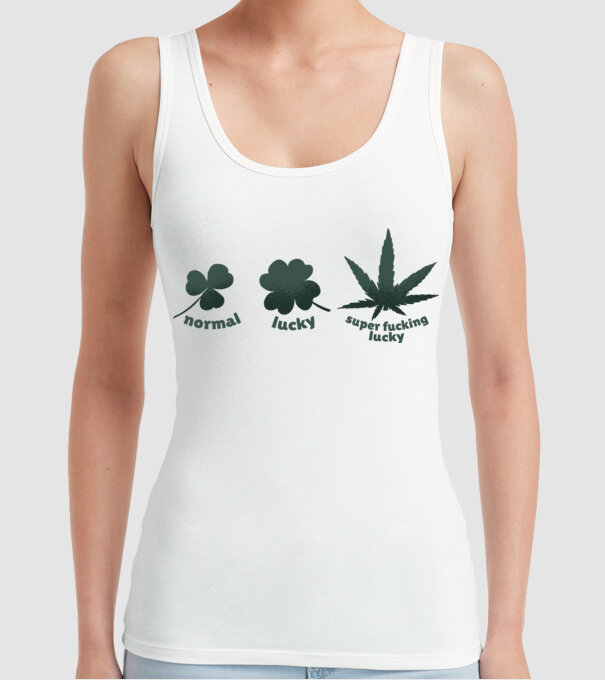 Super F*cking Lucky Cannabis model alb pe tricou
