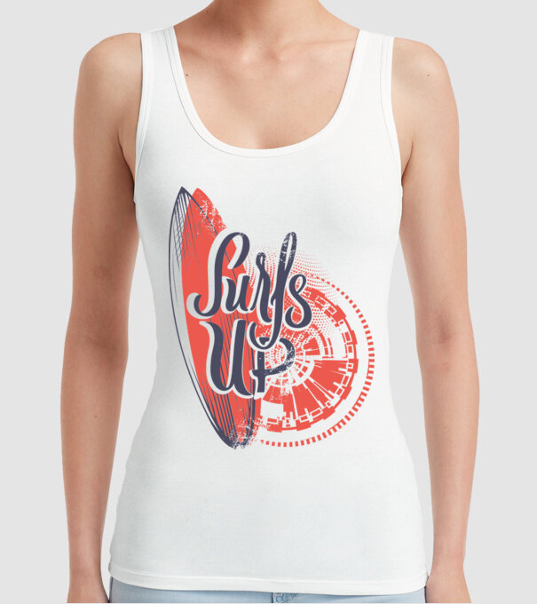 Surfs up model alb pe tricou