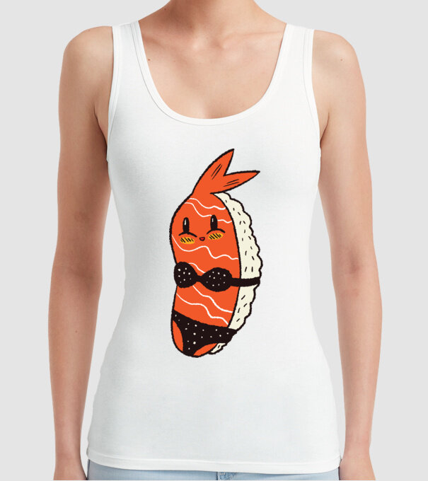 Sushi în bikini model alb pe tricou