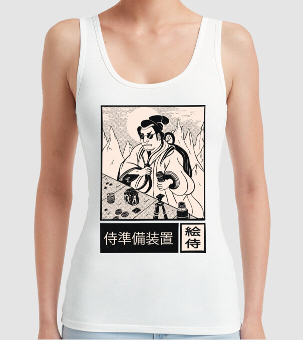 Samurai model alb pe tricou
