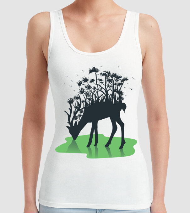 Natură cerb model alb pe tricou