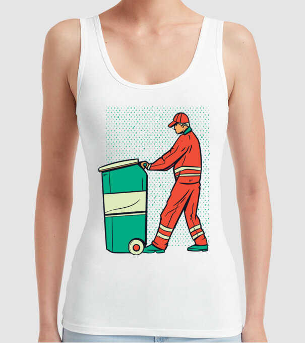 Gunoier model alb pe tricou