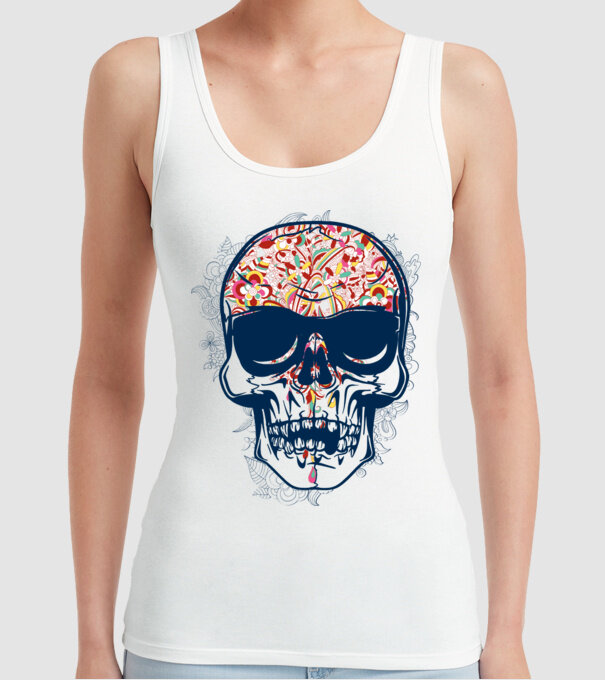 Craniu colorat model alb pe tricou