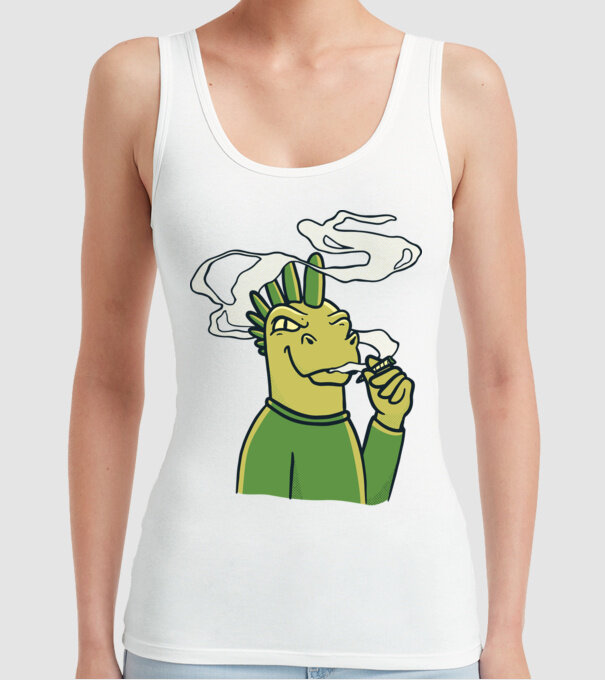 Dinozaur fumător model alb pe tricou