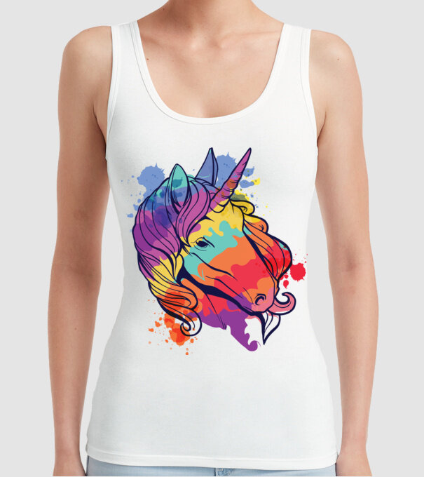 Curcubeu colorat Unicorn tricou model alb pe tricou