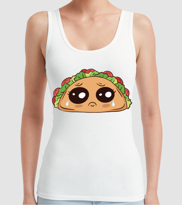 Taco trist model alb pe tricou