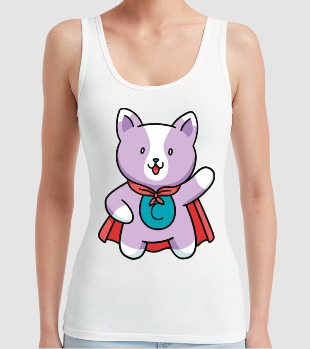 Pisică Supererou model alb pe tricou