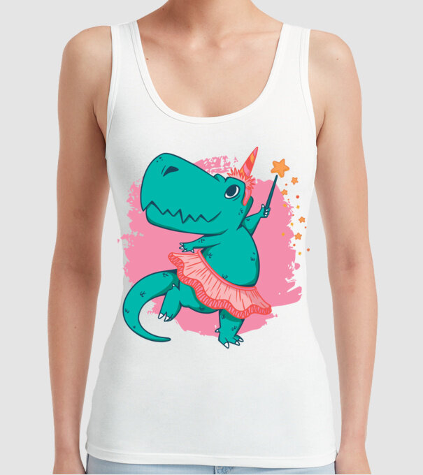 T-rex Balerină model alb pe tricou