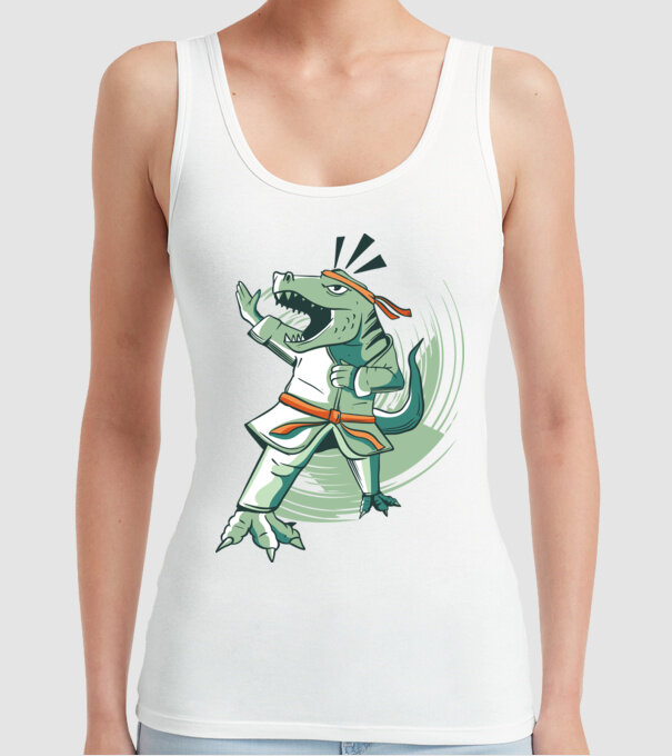 T-rex Karate model alb pe tricou