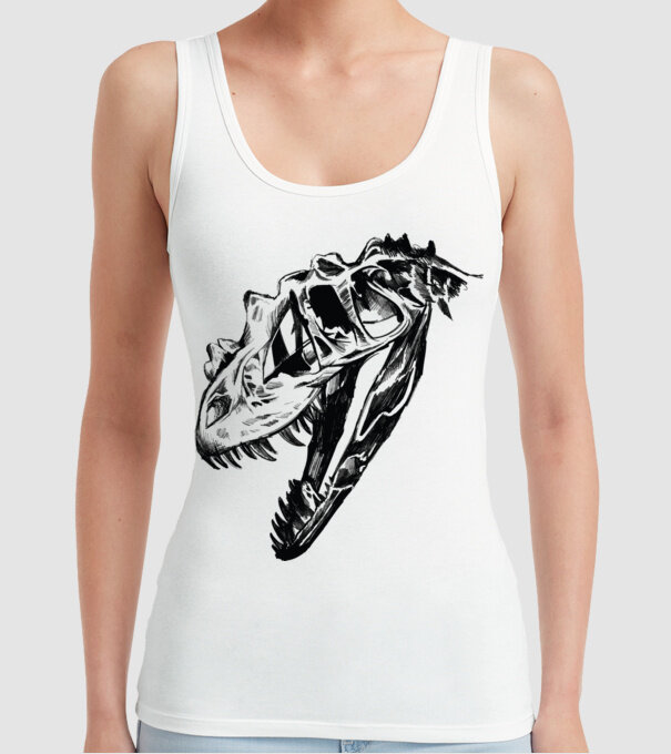 Craniu T-rex model alb pe tricou