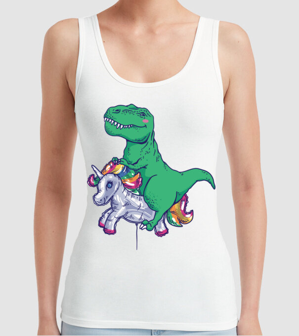T-rex pe Unicorn balon model alb pe tricou