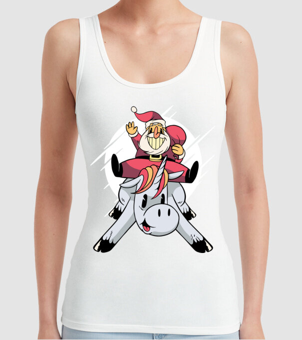 Moș Crăciun pe unicorn model alb pe tricou