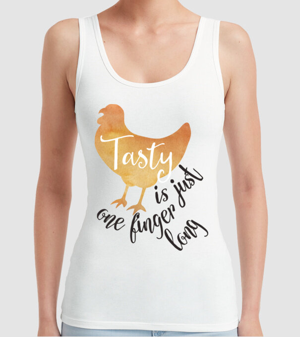 Tasty is just one finger long model alb pe tricou