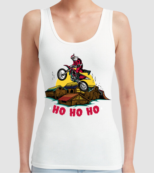Moș Crăciun pe motocicletă Cross model alb pe tricou