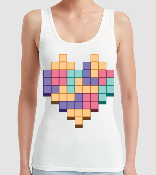 Inimă Tetris model alb pe tricou