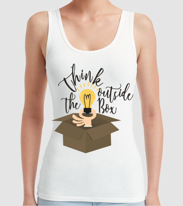 Think outside of the box model alb pe tricou