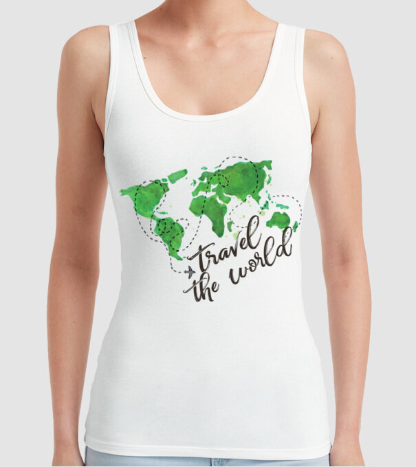 Travel the world model alb pe tricou