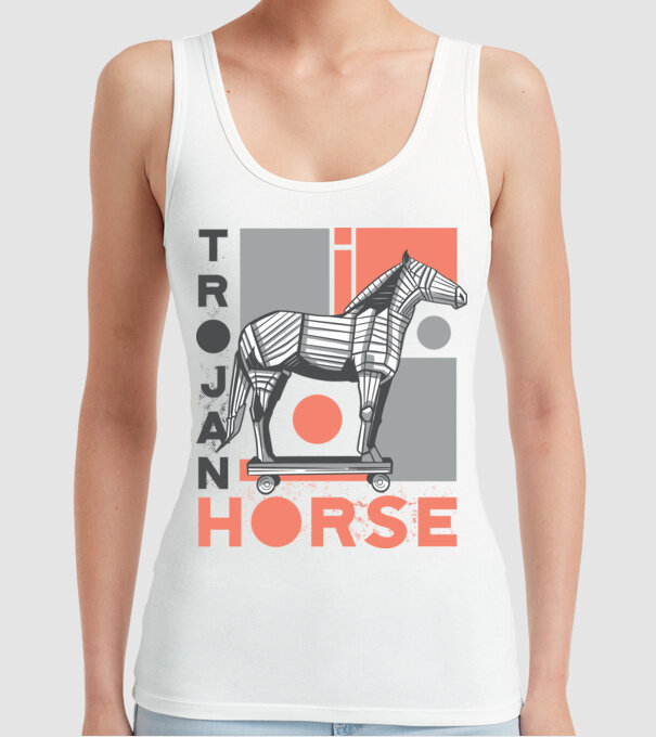 Cal troian model alb pe tricou