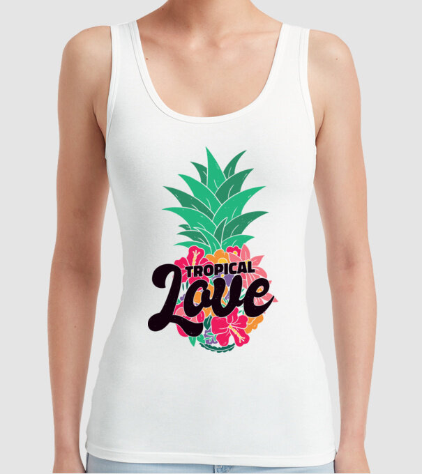 Ananas Tropical Love model alb pe tricou