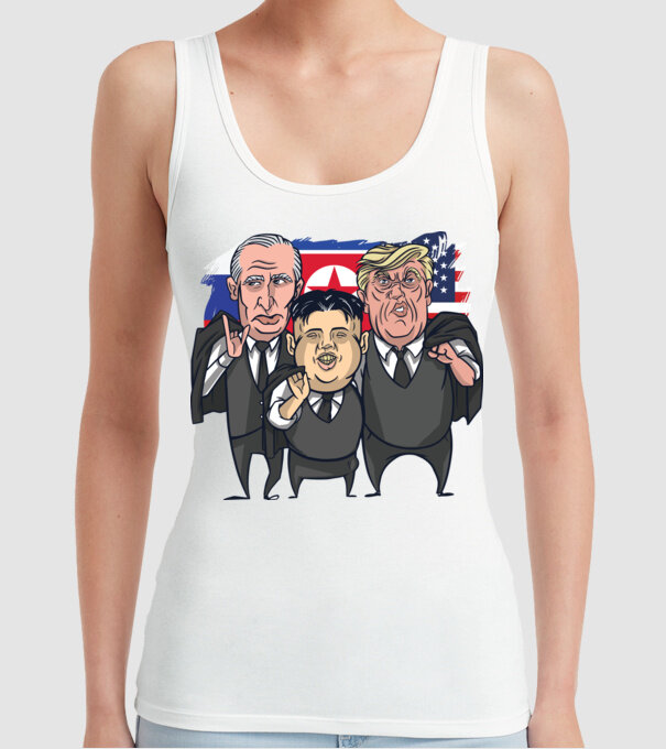 Trump, Putin, Kim - trei prieteni buni model alb pe tricou