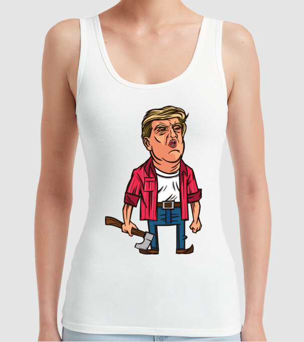 Trump tăietor de lemne model alb pe tricou