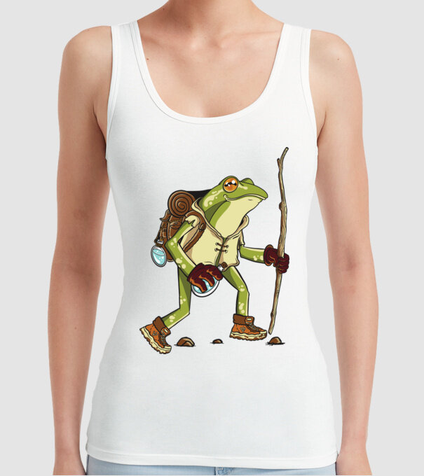 Broască în drumeție model alb pe tricou