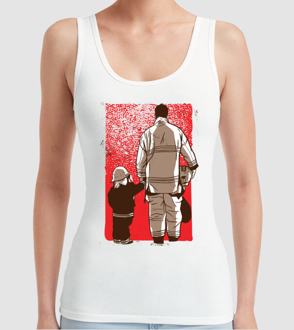 Tricou Pompier tată și fiu model alb pe tricou