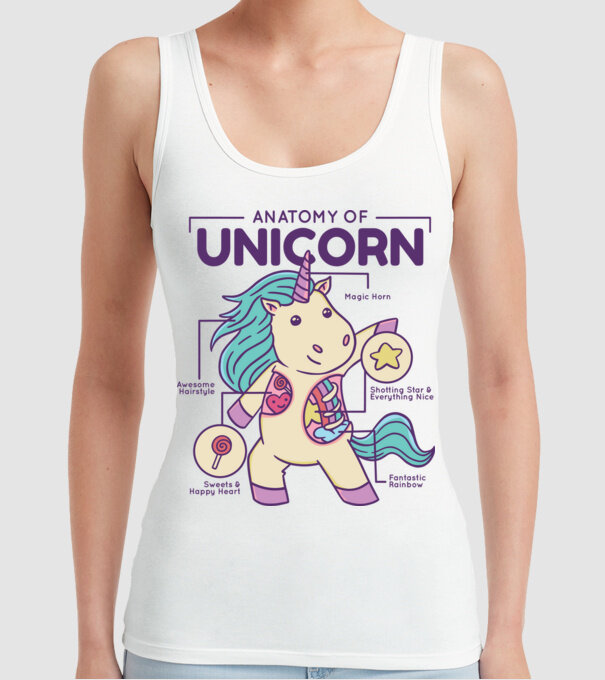Unicorn Anatomie model alb pe tricou