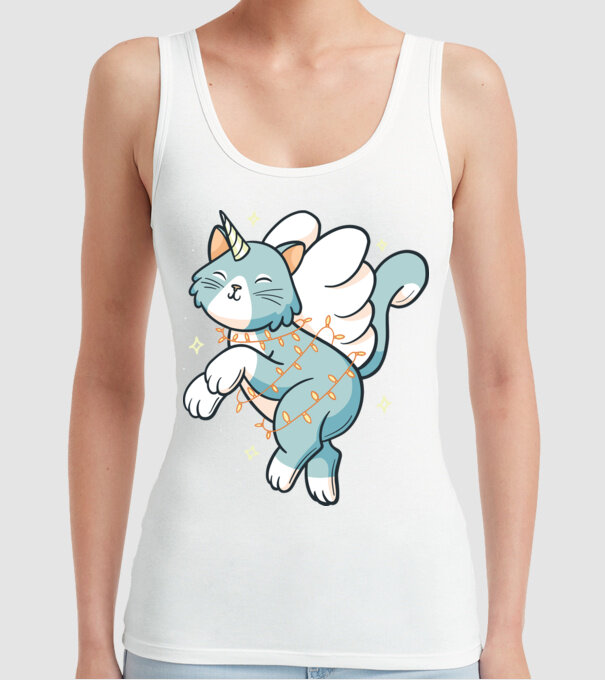 Pisică Unicorn model alb pe tricou