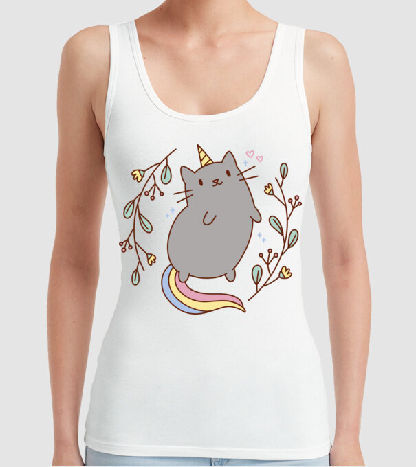 Pisică Unicorn model alb pe tricou