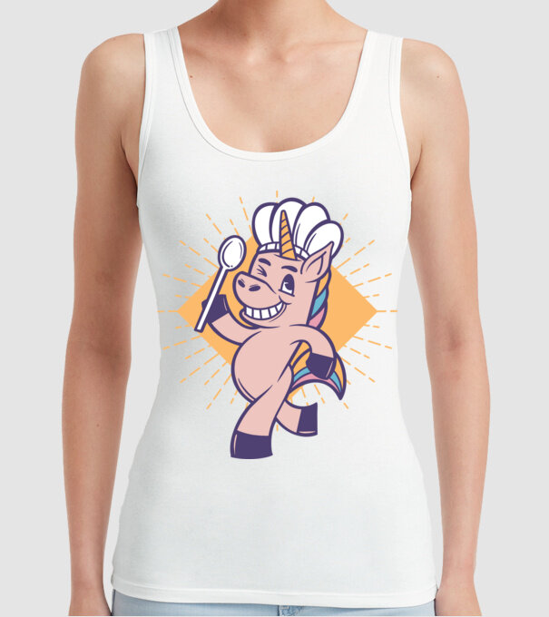 Unicorn Bucătar model alb pe tricou