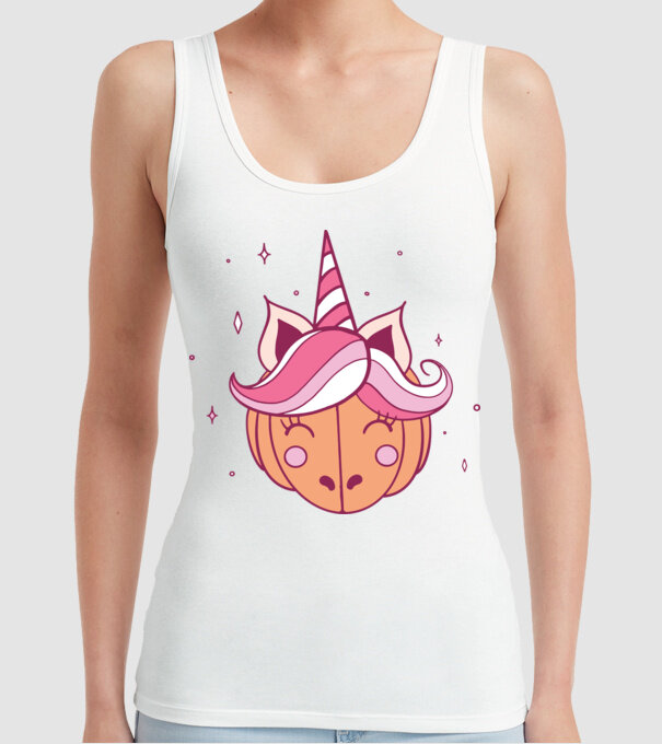 Unicorn Dovleac model alb pe tricou