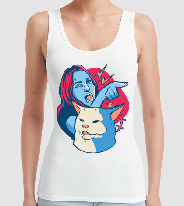 Meme pisică urlătoare model alb pe tricou