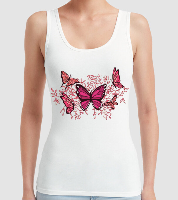Fluturi cu flori model alb pe tricou