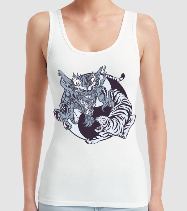 Yin Yang cu animale model alb pe tricou