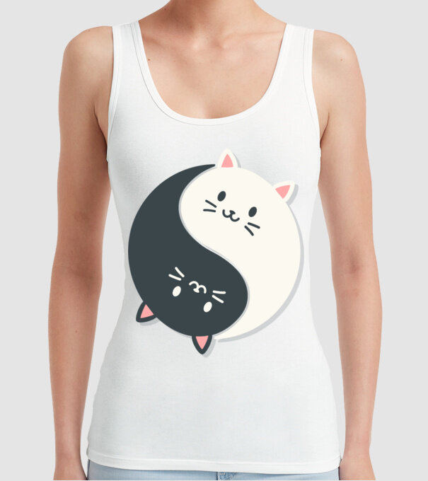 Pisicuțe Yin Yang model alb pe tricou
