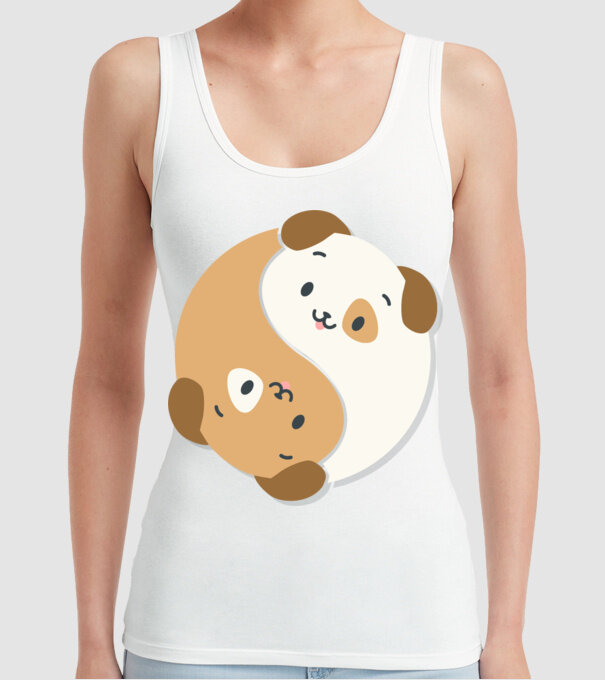 Câini Yin Yang model alb pe tricou