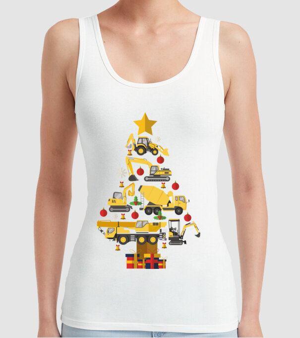 Construcția vehiculului pom de Crăciun model alb pe tricou