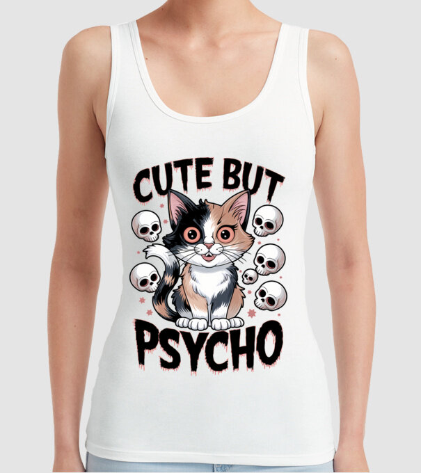 Cute, but Psycho pisică Alb model alb pe tricou