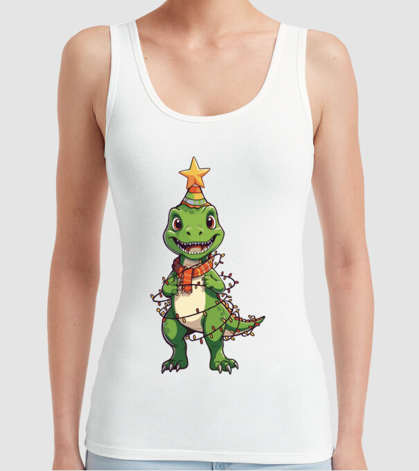 dinozaur pom de Crăciun model alb pe tricou