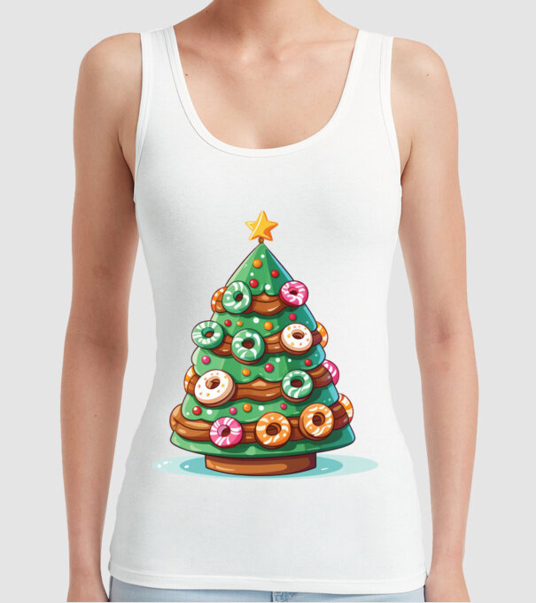 Doughnut pom de Crăciun model alb pe tricou