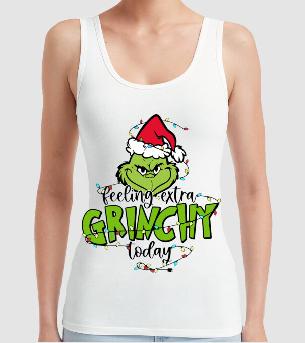 Feeling extra Grinchy today model alb pe tricou