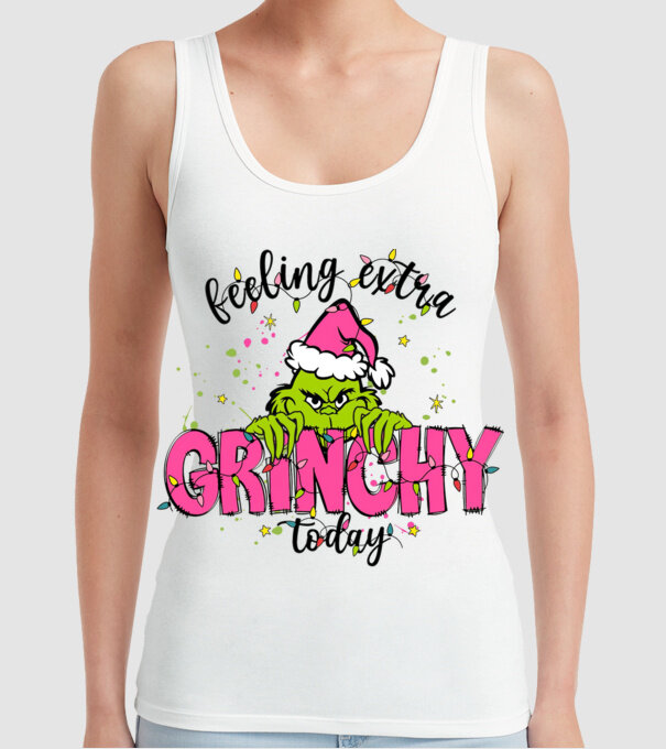 Feeling extra Grinchy today model alb pe tricou