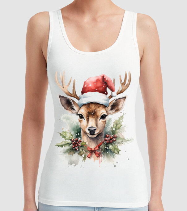 Festive Reindeer model alb pe tricou