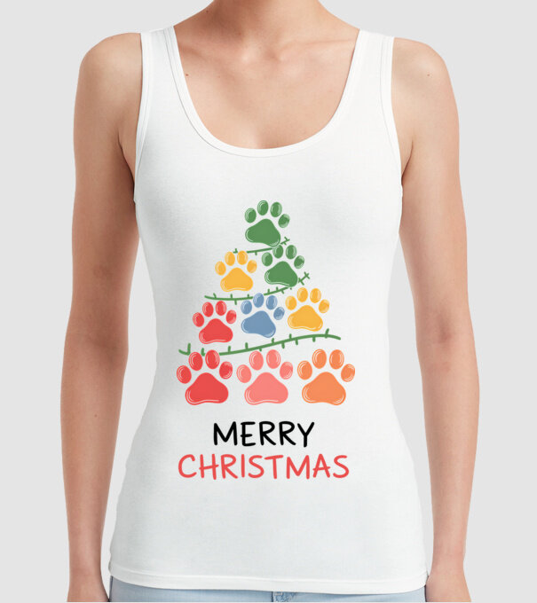 Merry Christmas Paws Alb model alb pe tricou