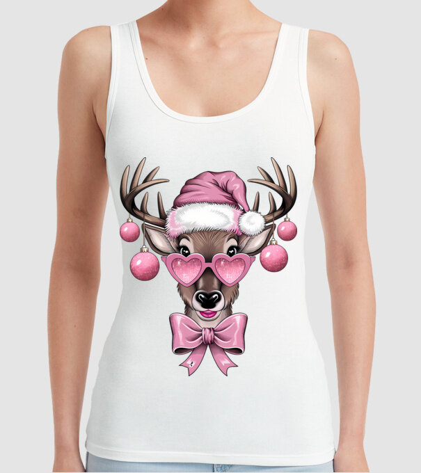 Pink Xmas Reindeer model alb pe tricou