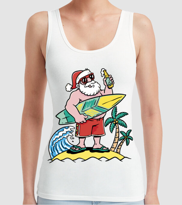 Santa Claus Summer model alb pe tricou
