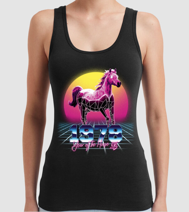 1978 Year of the Horse model negru pe tricou